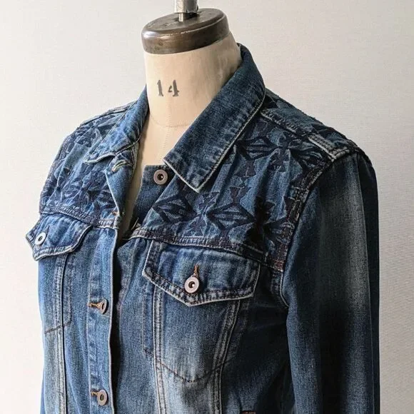 Embroidered Dark Denim Jacket - Picture 3 of 4
